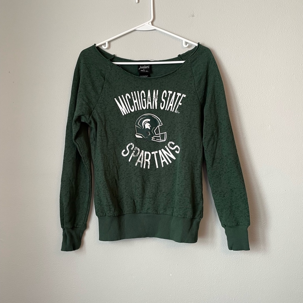 Juniors by Gen 2 Women's Green MSU Wide Neck Pullover Sweater S